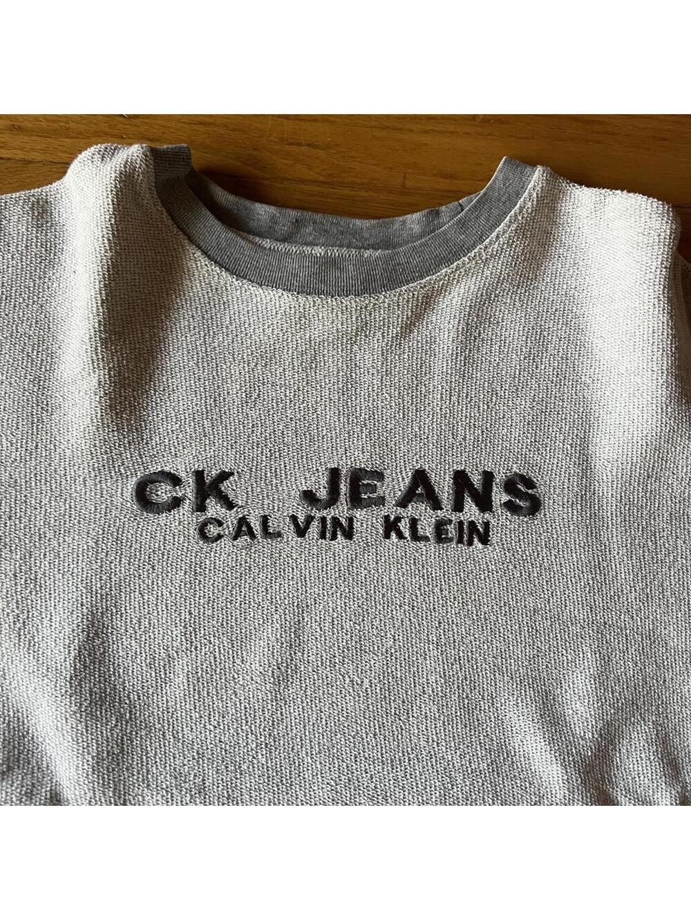 Vintage Calvin Klein Terry Cloth Sweatshirt Embroidered gray 100# cotton Mens M